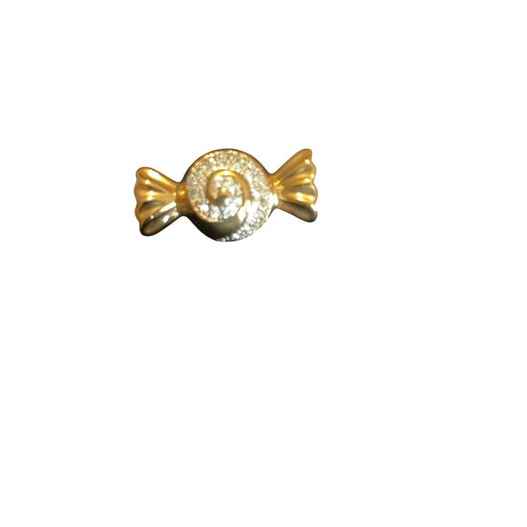 Gold Tone Candy Bow  Brooch Pin With Rhinestones - Picture 9 of 11